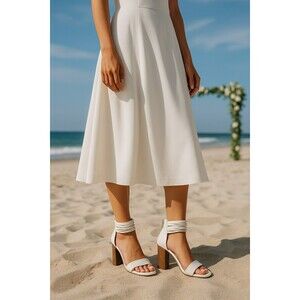 Altar’d State White Genuine Leather Block Heel Sandals Size 7.5 | Strappy Zip...